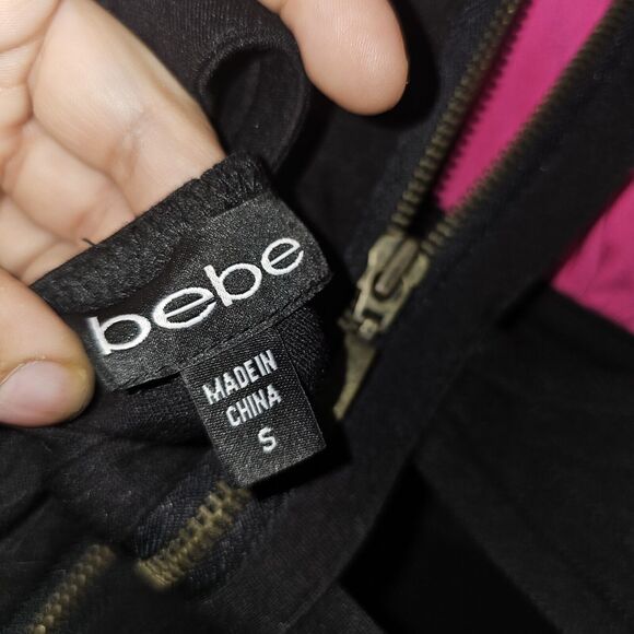 BEBE Mini Dress Womens Small Black And Pink With Sexy Cutout Back Straps. Zip Up - Picture 10 of 12